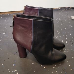 Cabi Bisset Black and Burgundy Ankle Boots Size 10
